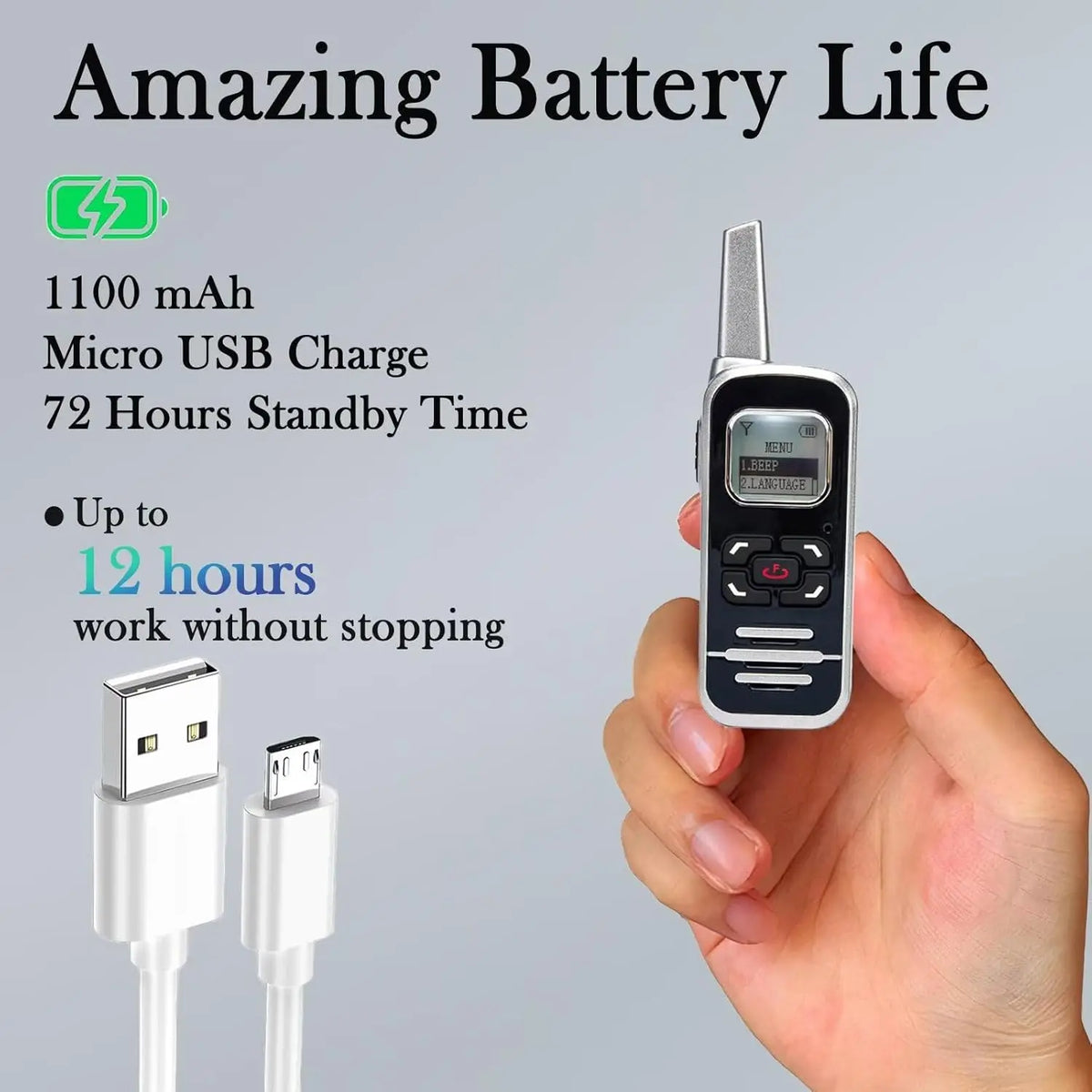 Mini Walkie Talkies 1100mAh Rechargeable 128 Channels Long Range Walkie Talkies with FM Radio Function