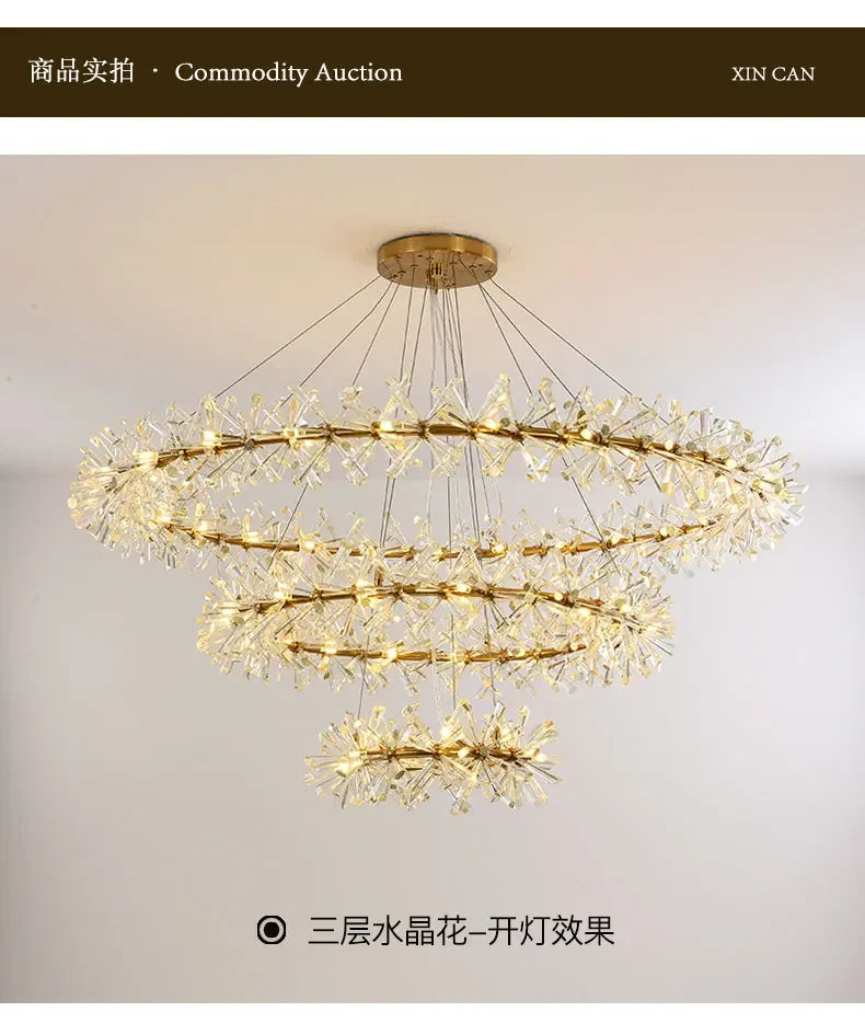 French crystal chandelier, romantic firefly, snowflake, light luxury, modern creativity, warm bedroom, dining room chandeliers