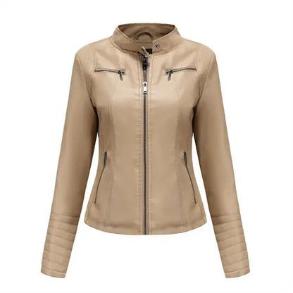 2026 Women's Bright Red V-neck Leather Jacket, Fashion Slim PU Coat, Black Short Outerwear Asia Size XS S M L XL XXL