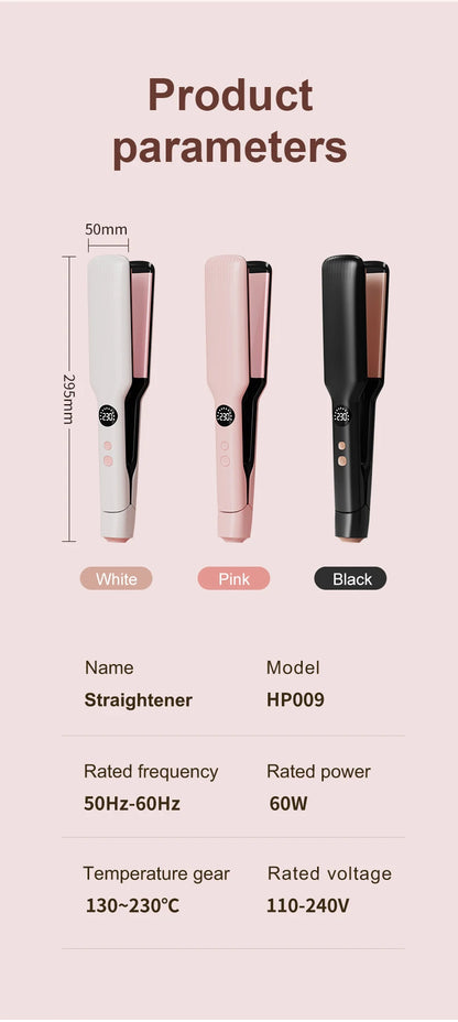 Professional Hair Straightener with Oil Coating Wide Plates–60W Fast Heating,Care for Frizzy,PTC Technology for Smooth Styling