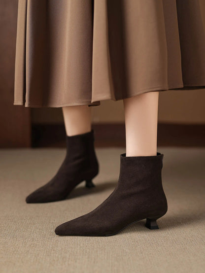 Plus Size 34-42 Genuine Leather Pointed Toe Med Heels Zipper Modern Boots Winter Autumn Shoes Concise Elegant Dress Ankle Boots