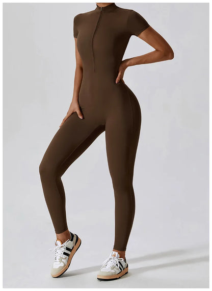 Yoga Boilersuit Long Sleeved Women's Sportswear Gym Zipper Jumpsuits Workout High-intensity Fitness One-piece Skin-tight Garment