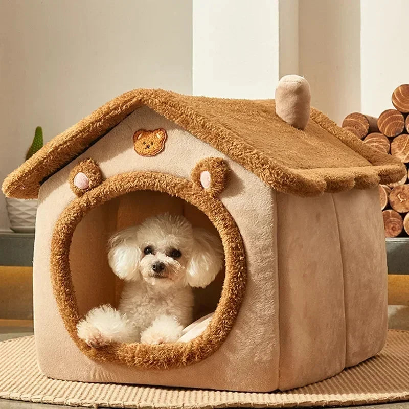 Winter Folding Pet House Kennels for Small to Medium Dogs And Cats Beds Maternity Puppy Baskets Soft Cozy Warm Shelter Mat Pet