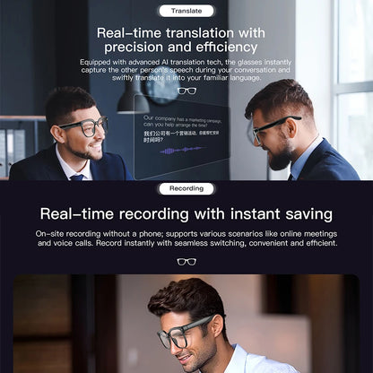 Smart Glasses IP65 Waterproof Connect To Mobile APP Video and Photo Translation AI Language Assistant Bluetooth Smart Glasses