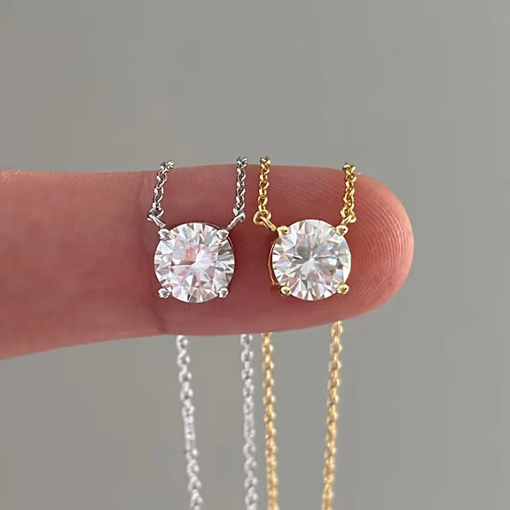 0.5/1/2ct Round Cut Solitaire Diamond Moissanite Pendant Necklace for Women 925 Sterling Silver Wedding Bridal Neck Chain GRA
