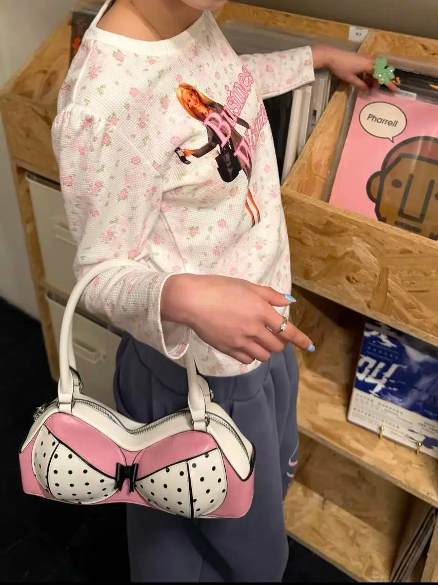 2026 New Women Bag Y2K PU Dot Lace Bow Fashion Sweet Shoulder Bag Handbag