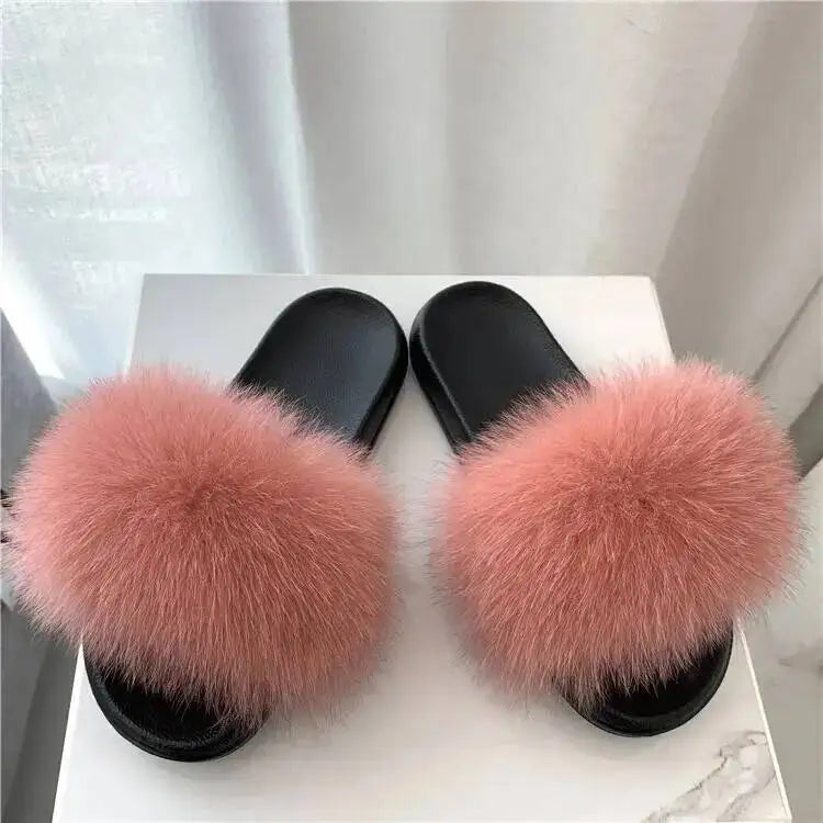 Women's Fluffy  Slides Fashion Plush fluffy Flat Sandals Casual Indoor Outdoor Beach Casual Slippers