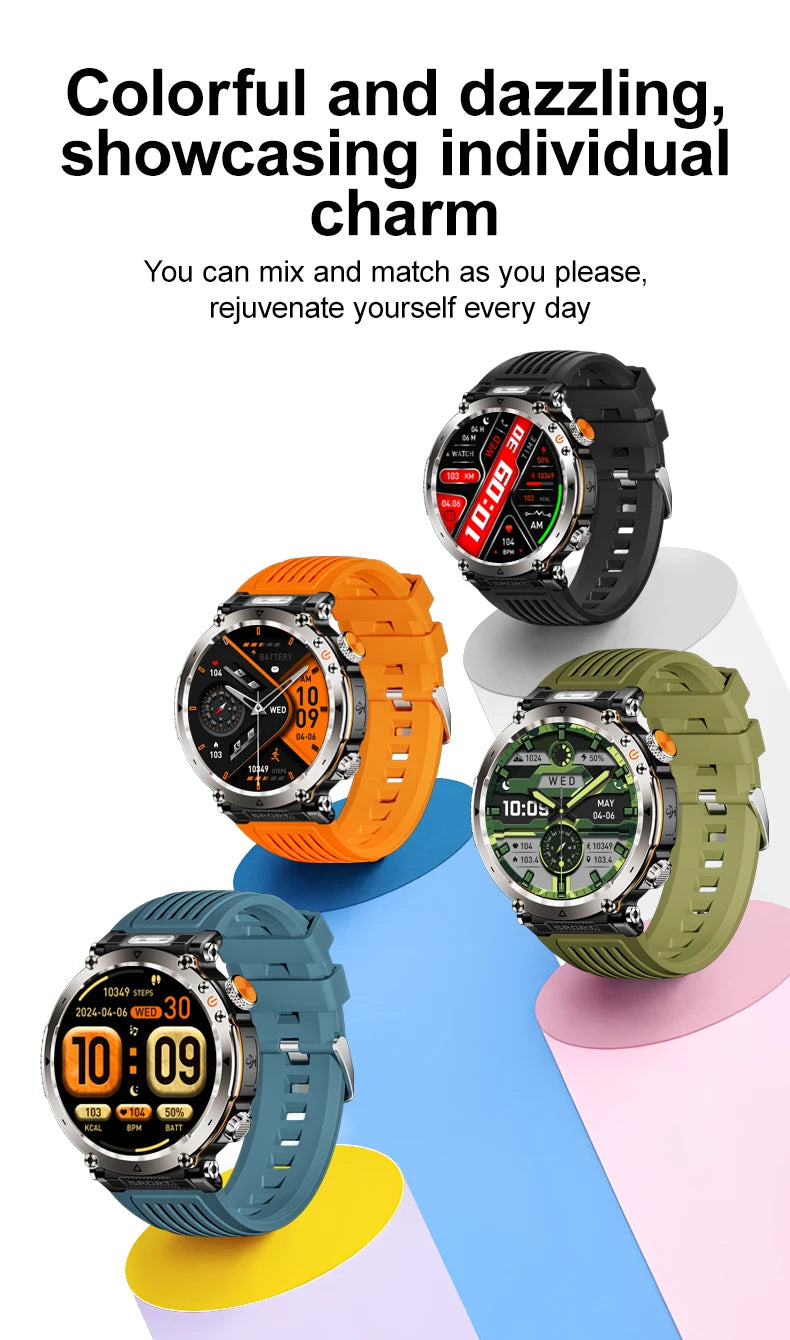 DAORKOW 2026 New Model 10ATM Waterproof 600mAh Smartwatch Compass LED Flashlight Bluetooth Call Outdoor Sports Smartwatch