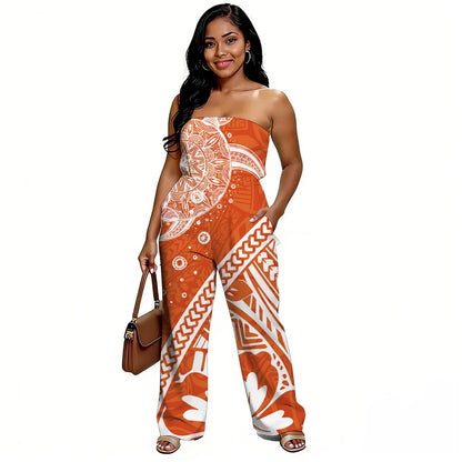 Newly designed Polynesian-style casual loose-shoulder women's one-piece pants with ethnic style - Samoan wide-leg pants