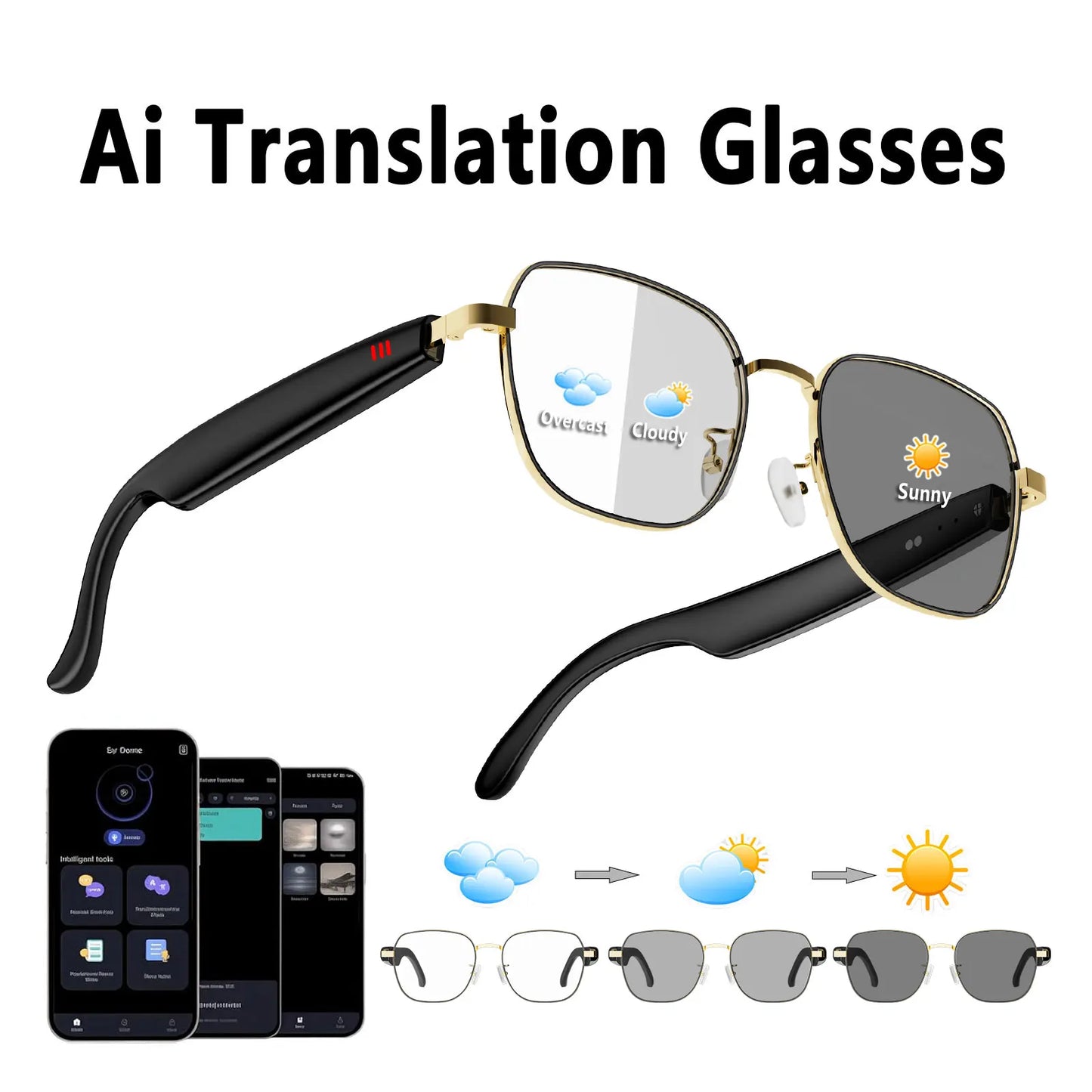 Smart Audio Glasses with Real-Time Translation Hi-Fi Music Playback Noise-Cancelling Voice Calls And Photochromic Lenses