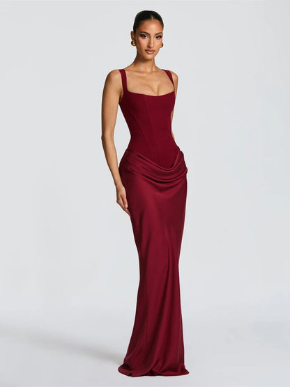 Solid Pleated Strapless Women's Dress Backless Off-shoulder High Waist Split Female Dresses 2026 Sexy Summer Evening Party Gown