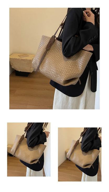 Autumn and Winter Trendy Vintage Rhombic Woven Shoulder Bags Large Capacity Underarm Bag Daily Commuting Bag Casual Handbags