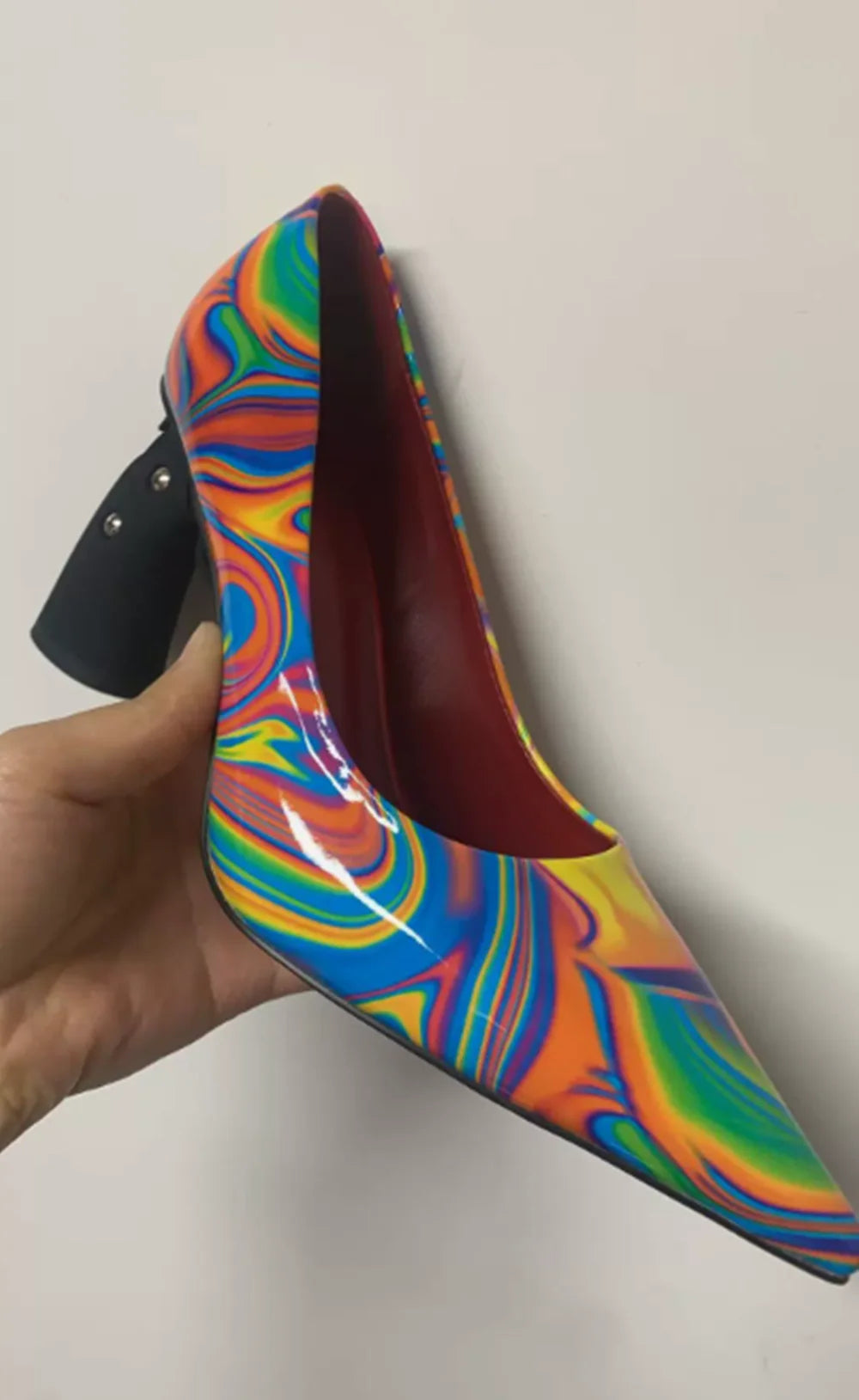 Multi Colored Patent Leather Pointed-Toe High heels Avant-Garde Gun-Shaped Heels Smooth Upper Cool Fashion Footwear