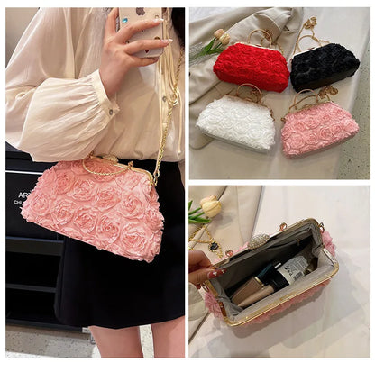 Luxury Satin Floral Bride Party Evening Clutch Bag Women Wedding Purses and Handbags Small Shoulder Chain Bag Designer Bag