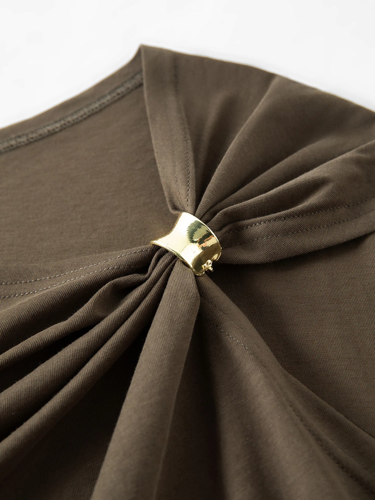 FSLE 【Premium Series】 Women's 2026 Summer New Asymmetrical Slant Neck Knit T-Shirt | Slim Fitted Stylish Top Cotton Contain Tops