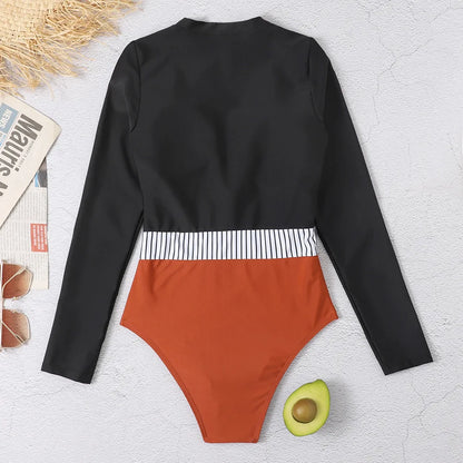 2026 Surfing Sport Swimsuit Long Sleeves Women One Piece Swimsuit  Swimwear Solid Monokini Bathing Suit Tropical Bodysuit Female