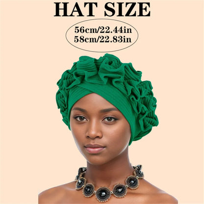 Ruffled Turban Cap Women's Head Wraps Soft Comfortable Headscarf Bonnet Lady Soild Color Headgear