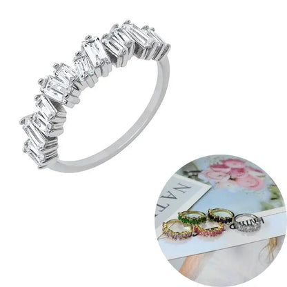 24K Gold Plated Colorful Crystal Gold Rings Turquoise Engagement Wedding Anniversary Ring Light Luxury Fashion Jewelry Gifts A40