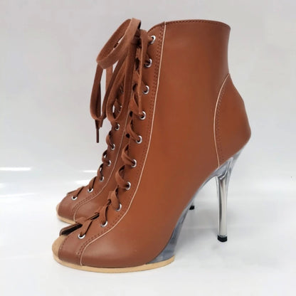 Pink 12cm high-heeled shoes,Twisted buttocks dance modeling performances 5 inch transparent soles sexy Fetish short Ankle Boots