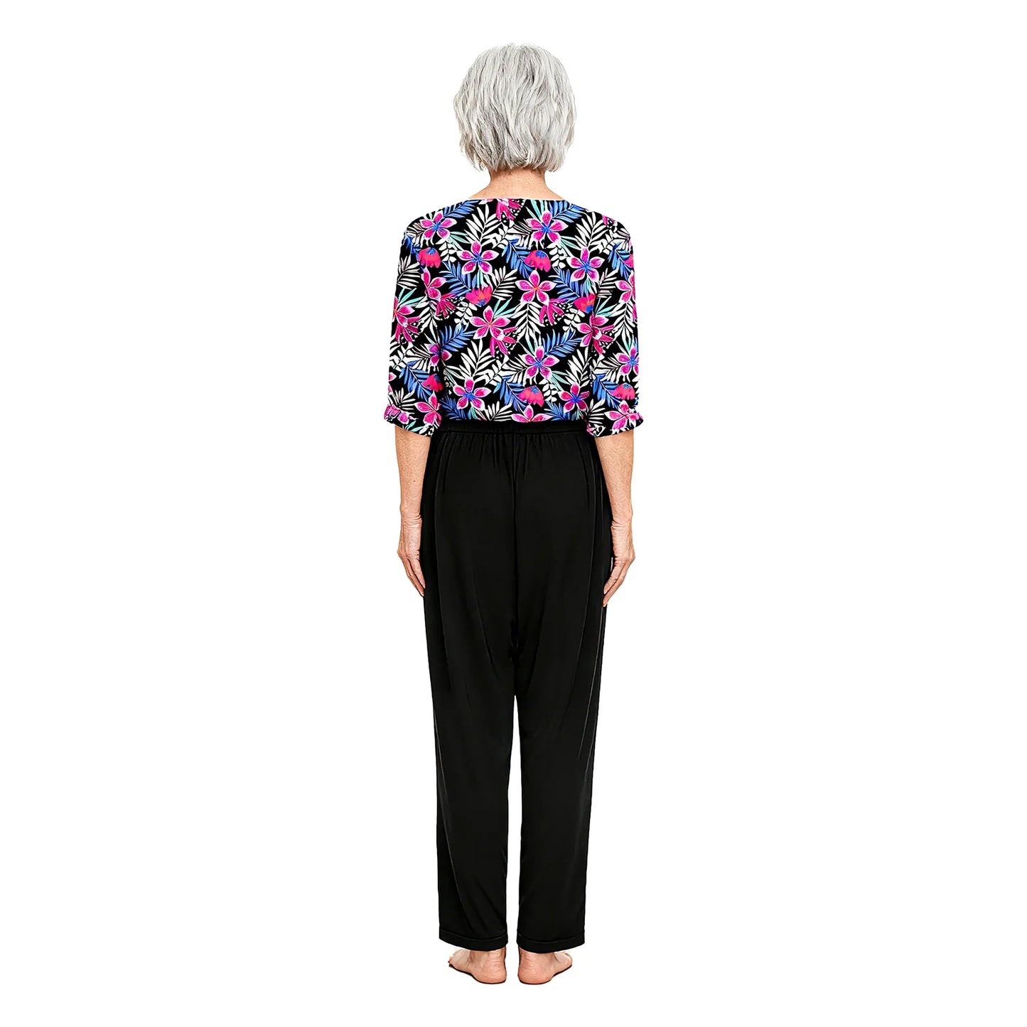 Women's Elderly Anti-Strip Adaptive Jumpsuit Back Legs Zip Long Sleeve Long Pants Nursing Rompers for Special Needs Disabilities