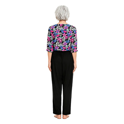 Women's Elderly Anti-Strip Adaptive Jumpsuit Back Legs Zip Long Sleeve Long Pants Nursing Rompers for Special Needs Disabilities
