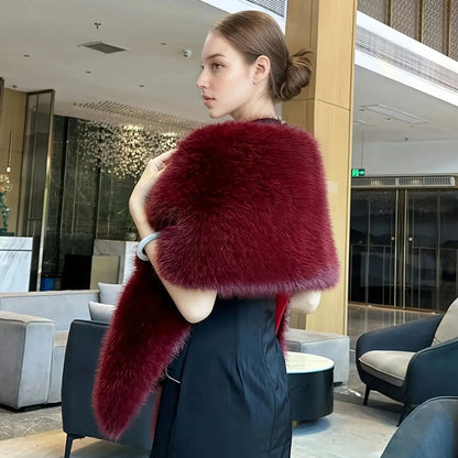 A Handmade Polyester Faux Fox Fur Women's Fashion Shawl for Weddings, Parties, and Gatherings, a Warm and Stylish Accessory