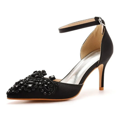 XIHAHA Woman High Heels New Pointed Artificial Diamond Metal Buckle Party Carnival Women's Shoe Satin Girls Banquet Dance Shoes
