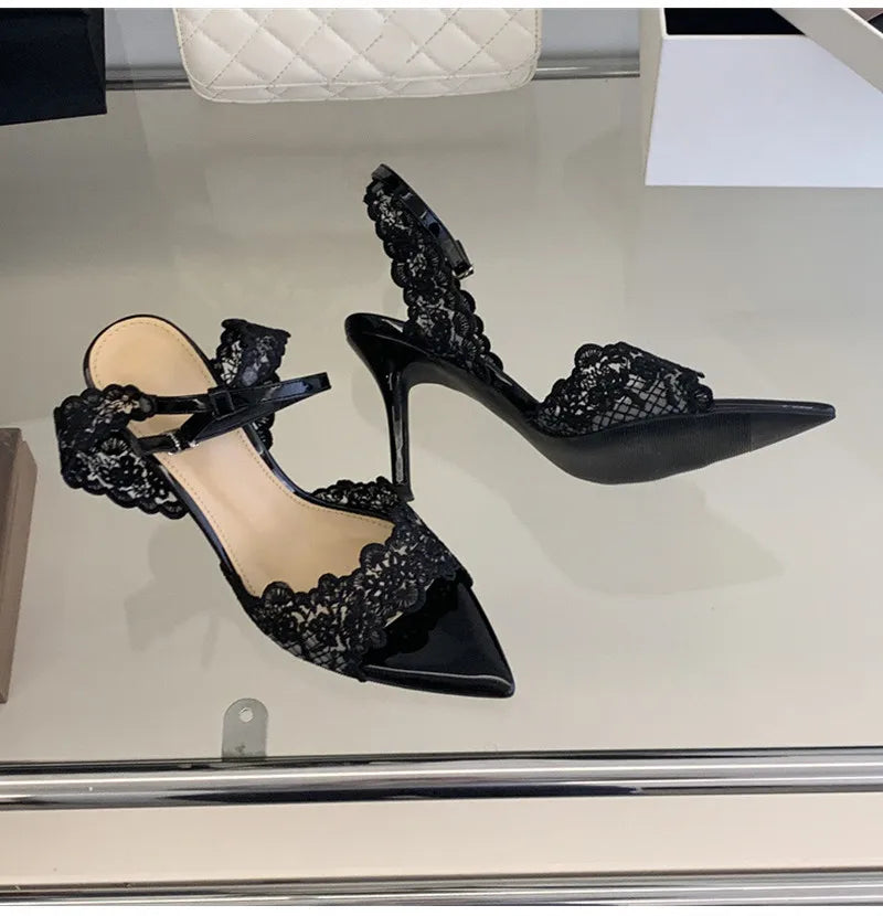 Luxury Lace Embroidery Ankle Strap Buckle Women Gladiator Sandals Elegant Thin High heels Summer Fashion Party Wedding Shoes