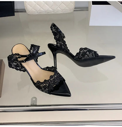 Luxury Lace Embroidery Ankle Strap Buckle Women Gladiator Sandals Elegant Thin High heels Summer Fashion Party Wedding Shoes