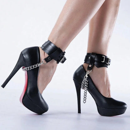 UYEE Ankle Belt Black Ankle Safety Belt Sexy Women Black Harness Belt Faux Leather Footcuffs Ankle Chain