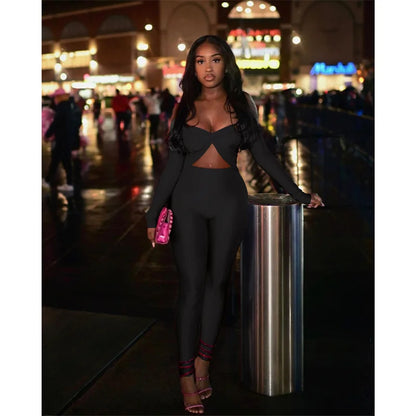 Sexy Off the Shoulder Birthday Jumpsuit for Women Night Club Outfit Party Hollow Out Ruched Skinny Long Sleeve Rompers Full Body