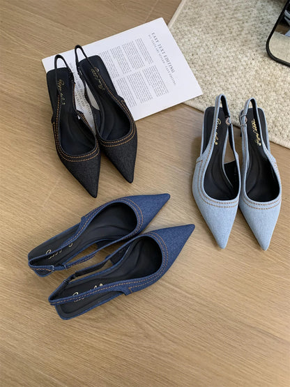 Bailamos Brand New Women Sandals Fashion Pointed Toe Shallow Slip On Ladies Elegant Slingback Shoes Med Heel Pumps Shoes Mujer