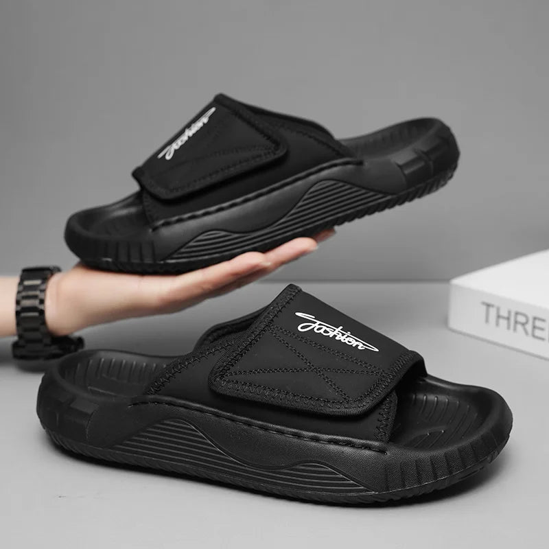 Leisure Walk Mens Slippers Outdoor Leather Male Slides Sneakers Summer Beach Shoes Sandals for Male Large Size Casual Half Drag
