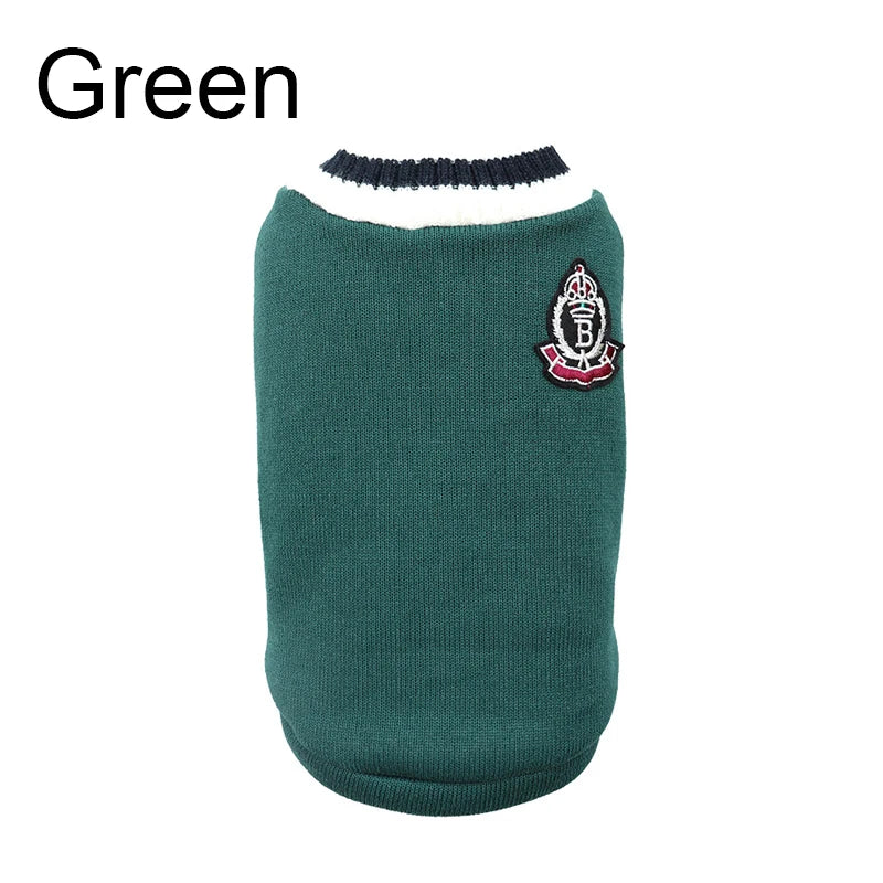 Winter Warm Pet Dog Sweater College Style V-neck Puppy Knitwear For Small Dogs Puppy Vest Clothes Kitty Jacket Outfits