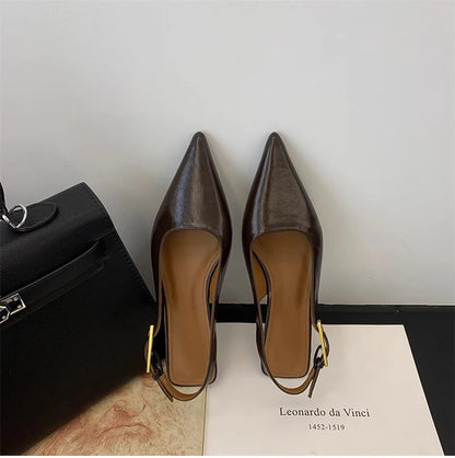 Designer Luxury Summer Pointed Toe Women Sandals Fashion Singbacks Mules Shoes Ladies Elegant Low Heel Stripper Party Sandalias