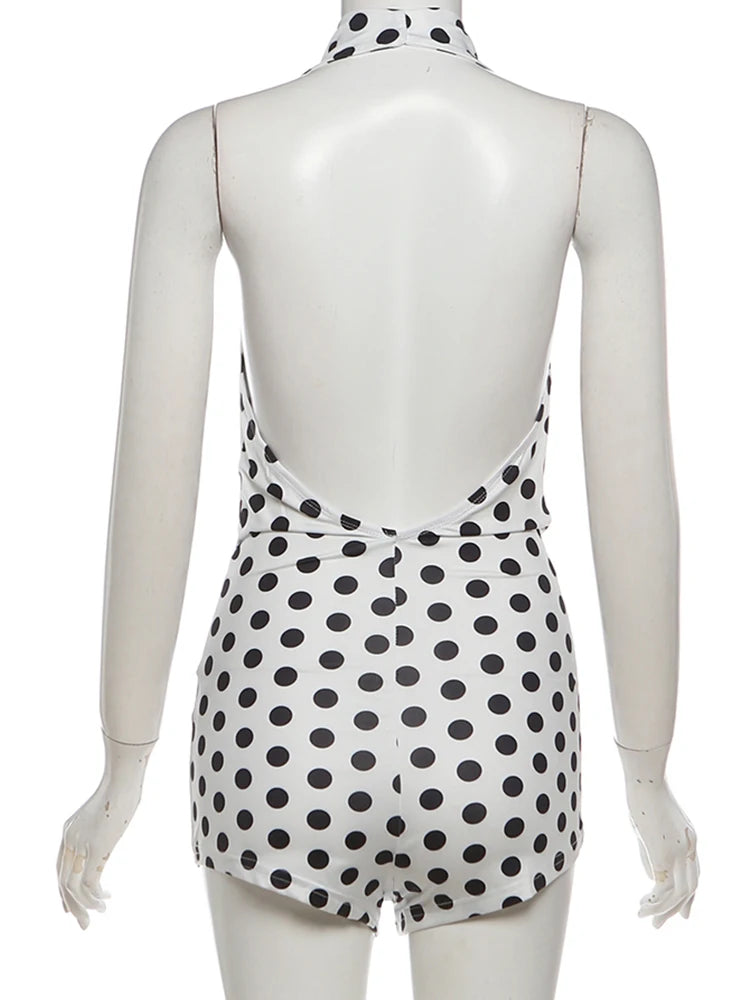 Nibber Wild Trend Romper Women Fashion Swing Collar Sexy Hottie Backless Polka Dot Print Halter Midnight Party Street Clubwear