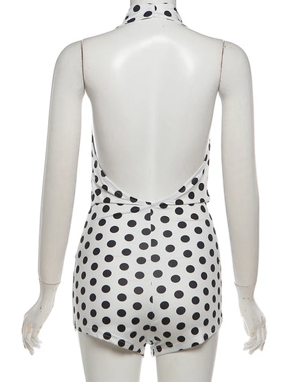 Nibber Wild Trend Romper Women Fashion Swing Collar Sexy Hottie Backless Polka Dot Print Halter Midnight Party Street Clubwear