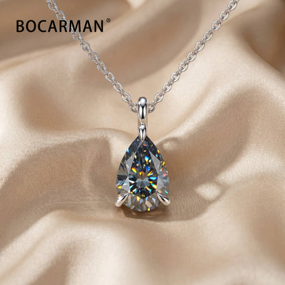 Bocarman Colorful Pear Moissanite Pendant on S925 Silver Chain GRA Iridescent Teardrop Whimsical Enchanting Gift