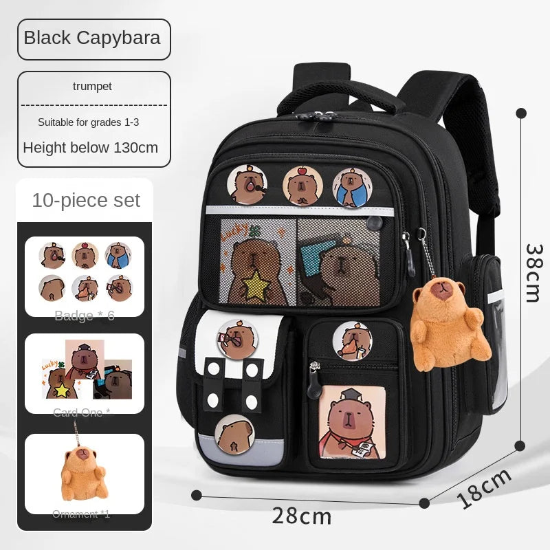 Capybara Children School Bags For Boys Girls Kids Alleviate Burden Protecting Spine Widen Straps School Backpack School Book Bag