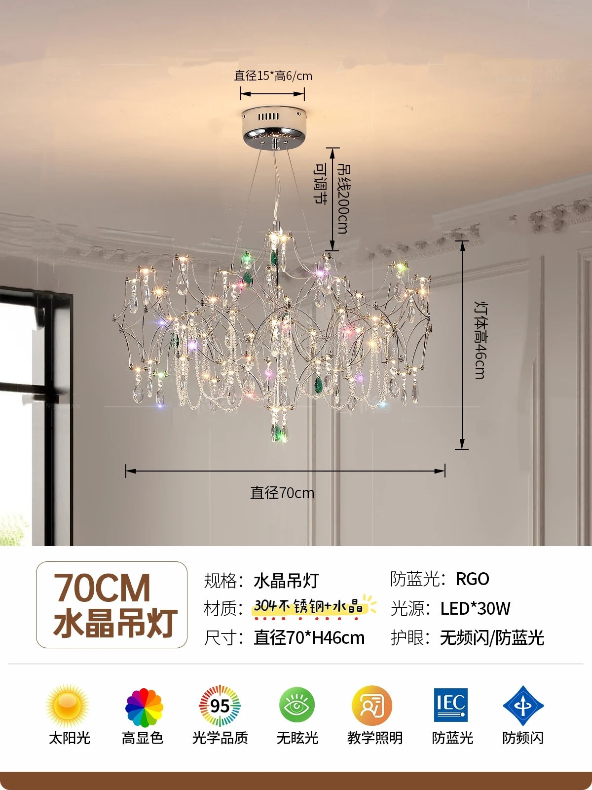 New Stainless Steel Crystal Ceiling Chandelier LED Lamps Living Room Personalized Firefly Shape Restaurant Villa Lights