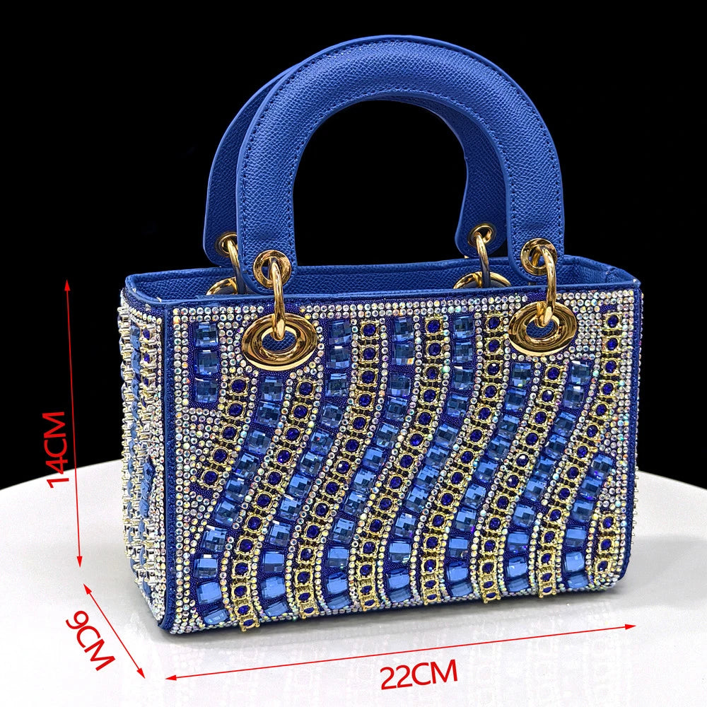 2025 Shiny Italian Fashion Pointed Toe Women Heel Fashion Rhinestone Decoration Fuchsia Color Shoes And Bag Set