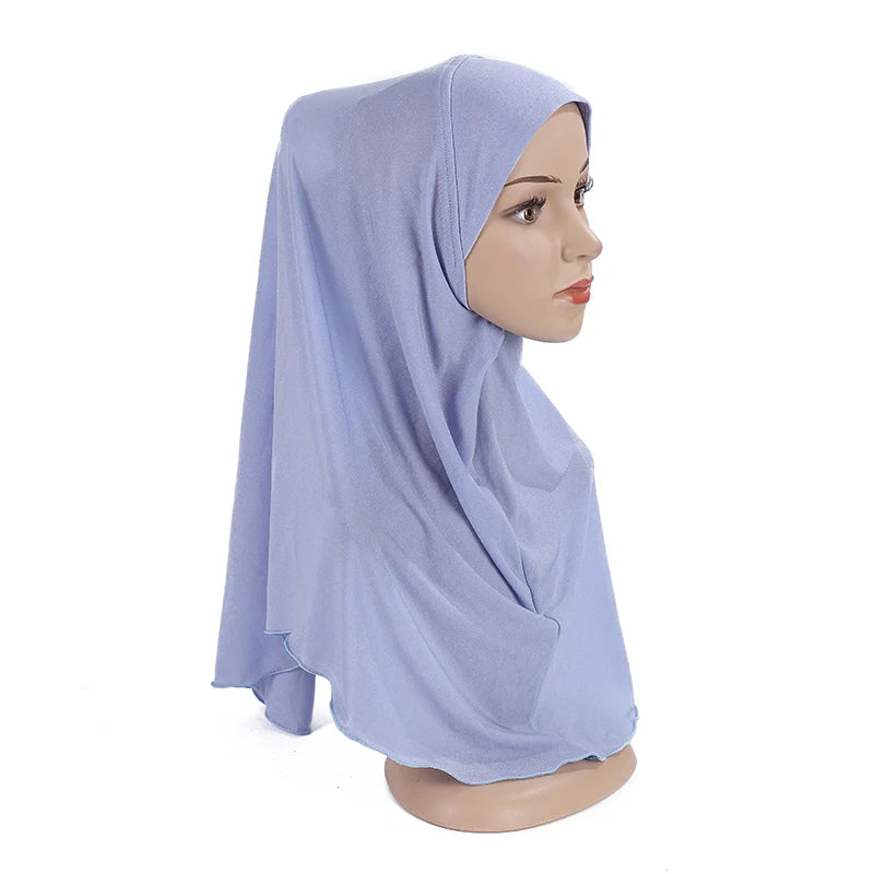 H120a big girls plain hijab hats muslim scarf islamic headscarf hat amira pull on headwrap beautiful 10 years girl scarf