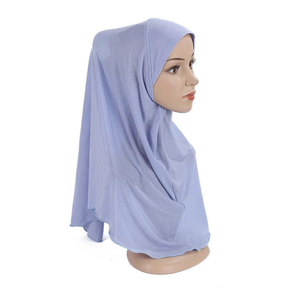H120a big girls plain hijab hats muslim scarf islamic headscarf hat amira pull on headwrap beautiful 10 years girl scarf