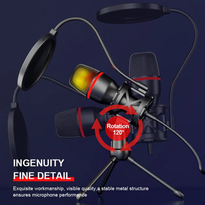 Computer Condenser Microphone Professional For PC Laptop USB Wired Streaming Sound Live Podcast RGB Record Gaming Accessories