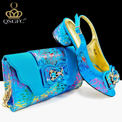 QSGFC New Design Nigerian Style Women Heels Shoes And Elegant Bag Set Color Matching Handbag Wedding Party Women Shoes