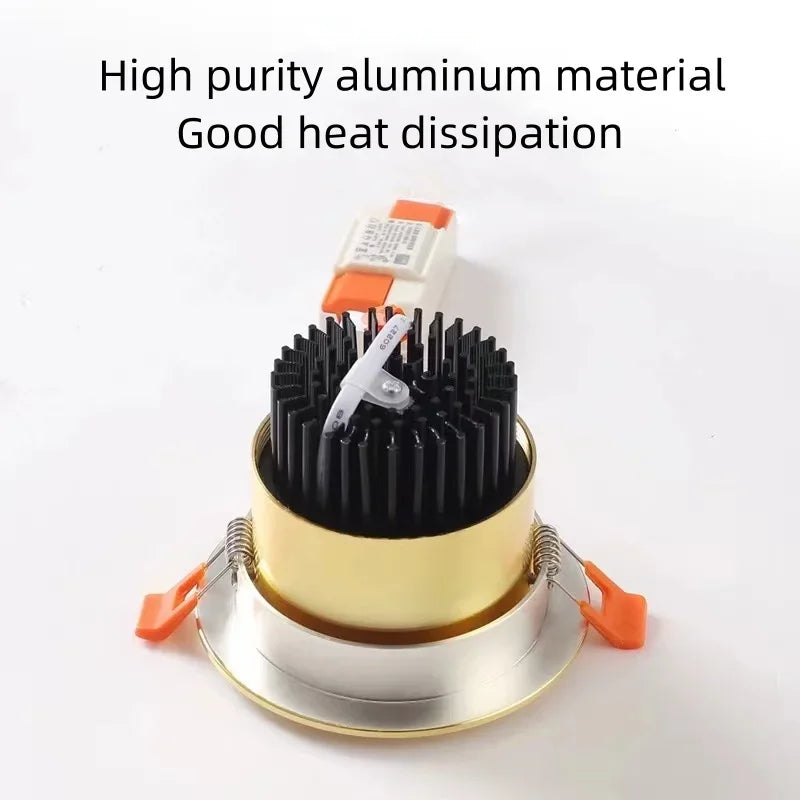Gold Electroplating Ultra-High Quality Recessed LED Downlights Dimmable 7W9W12W15W COB Ceiling Spotlights AC90~260V For Home Use