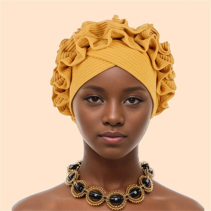 Ruffled Turban Cap Women's Head Wraps Soft Comfortable Headscarf Bonnet Lady Soild Color Headgear