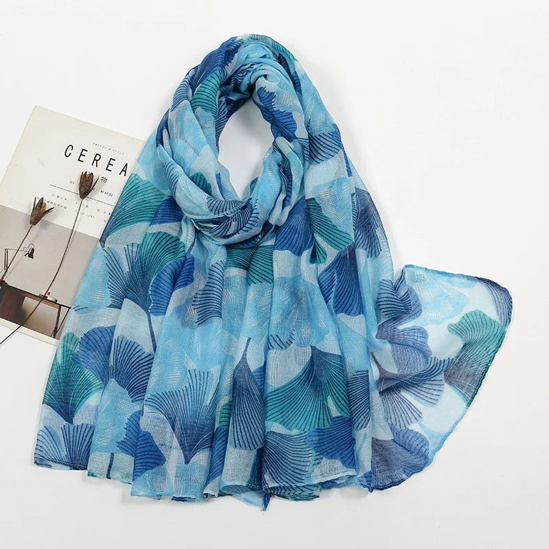 Muslim Women Cotton Viscose Scarf Ombre Floral Voile Beach Hijab Shawls and Wraps Female Foulard Echarpe Designer Long Scarves