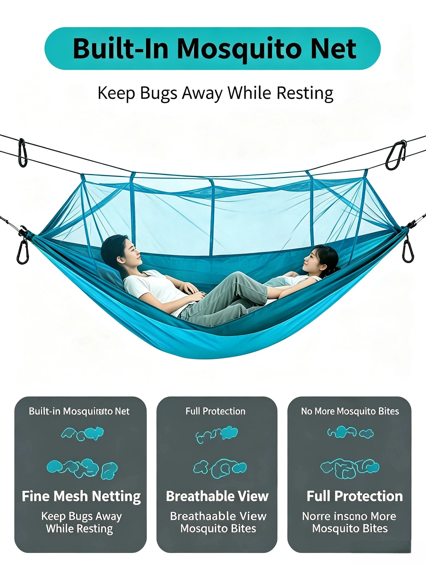 Outdoor Double Hammock with Mosquito Net Lightweight Portable Anti Bug Hammock Fast Install for Camping Hiking Travel Backyard