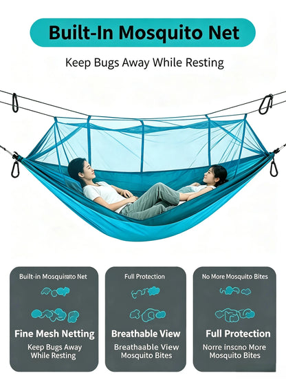 Outdoor Double Hammock with Mosquito Net Lightweight Portable Anti Bug Hammock Fast Install for Camping Hiking Travel Backyard